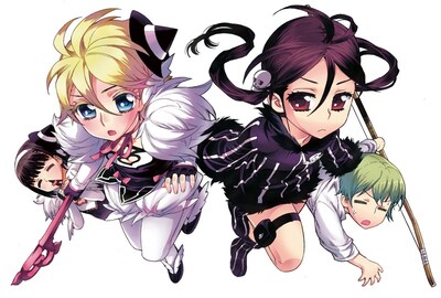 フェアのために塩野が描き下ろしたイラスト。2作品のキャラが共演している。