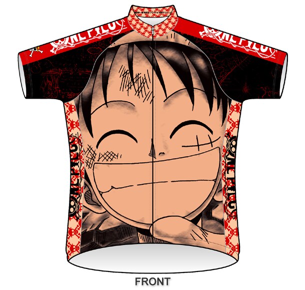 「ルフィ」モデルのサイクルジャージ前面。（画像はデザイン画の段階のものです）（c）尾田栄一郎/集英社・フジテレビ・東映アニメーション