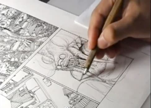 駕籠真太郎の作画風景より。