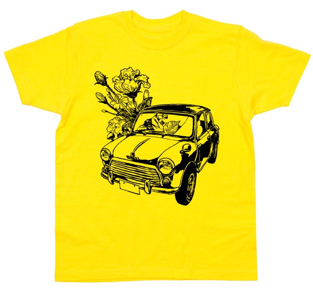 「寺田克也半袖店」で扱うTシャツ「花と車」。