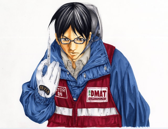 高野洋原作、菊地昭夫作画「Dr.DMAT～瓦礫の下のヒポクラテス～」カット。