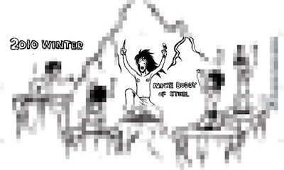 田丸浩史の「NICE　BUDDY」シリーズ手ぬぐい。どのような儀式が行われているのか、モザイクの下は現物を手に取って確かめてほしい。