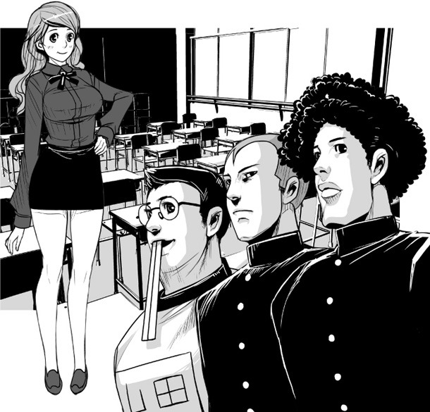 マサオ「石田とあさくら」モノクロカット。