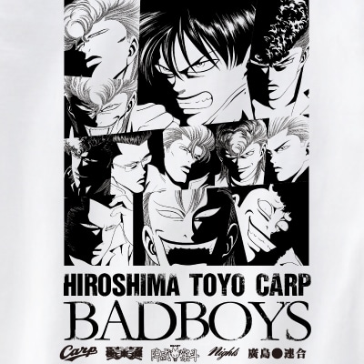 「グラフィックA Tシャツ」ホワイトのプリントをアップで。