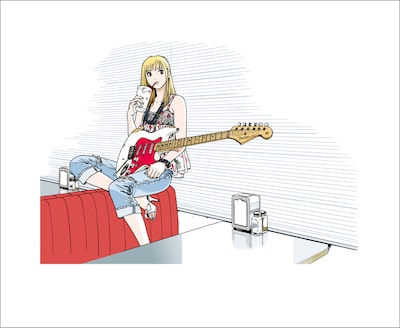 「ストップ!!ひばりくん！」コンプリート・エディション1巻のカバーに使用されたイラスト「ストラトキャスター」。