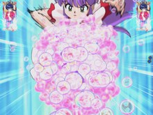 シャンプーキャラロングリーチ時の液晶画面サンプル。(C)高橋留美子／小学館