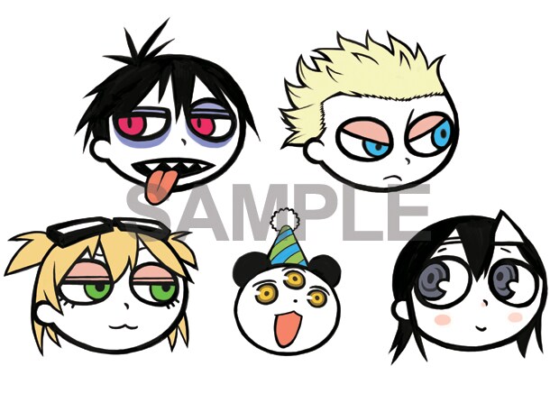 バッジ化される「スタズ」「冬実」「ウルフ」「ベル」「豆次郎」のイラスト。