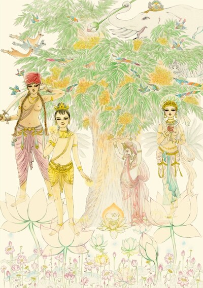 特別前売鑑賞券の特典に付く、岡野玲子のポストカード。(C)2011「手塚治虫のブッダ」製作委員会 5月28日（土）全国ロードショー 配給：東映/ワーナー・ブラザース映画 共同配給　