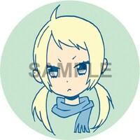 C賞描き下ろし缶バッヂのひとつ。プレゼントは5種セットで贈られる。