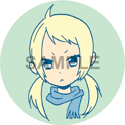 C賞描き下ろし缶バッヂのひとつ。プレゼントは5種セットで贈られる。
