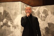屏風絵について語る井上。(3月26日に行われた発表記者会見より)