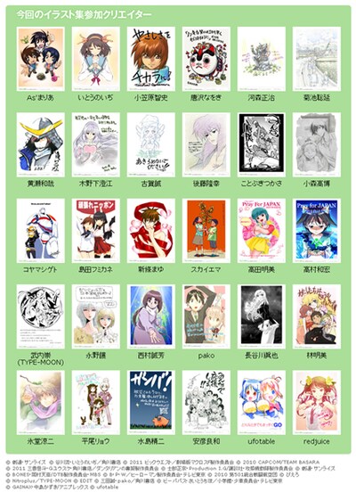 「Pray for JAPAN from JAPANESE CREATOR vol.01」収録作品の一覧。