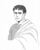 ヤマザキが描いたルシウス役の阿部寛。