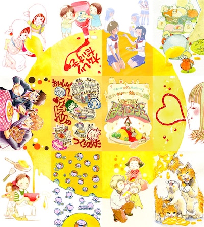 「はしレンジャーチャリティポストカード」は12枚並べると大きなオムレツのイラストに。