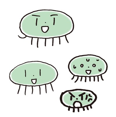 そにしけんじ「深海マンガ くらげちゃん」の主人公・くらげちゃん。多様な表情が愛らしい。