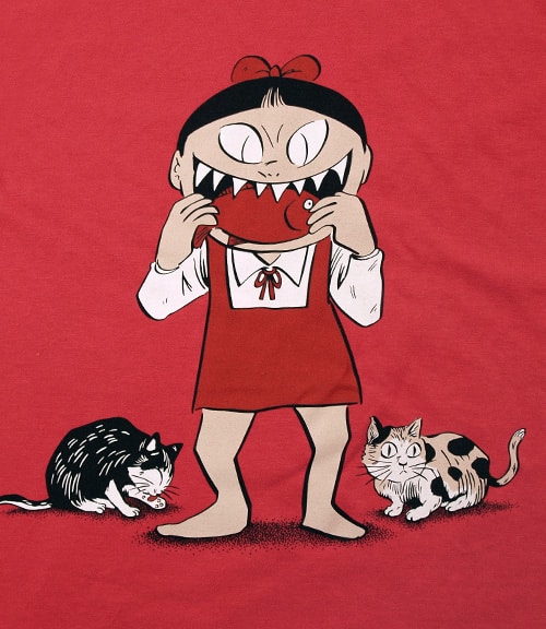 水木しげる妖怪Tシャツに魚食らうねこ娘が登場 - コミックナタリー