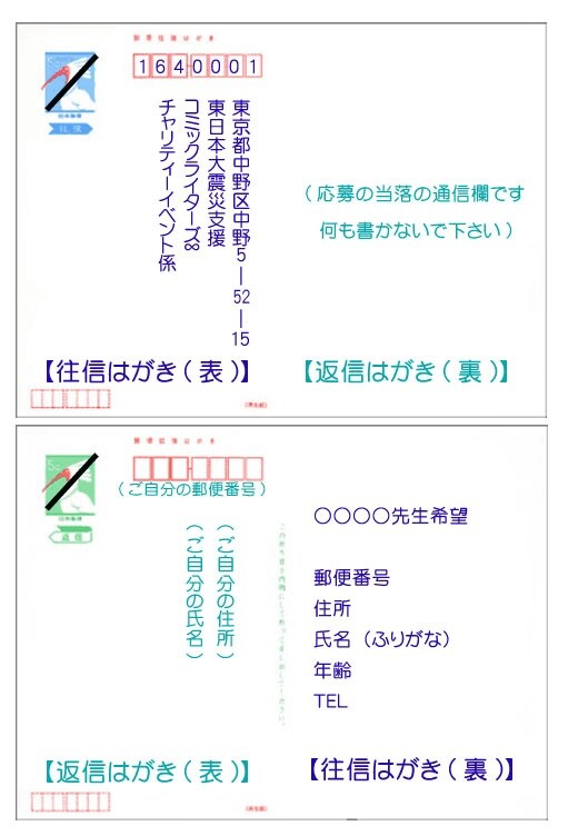 村枝のブログに掲載されている、往復はがきの記入方法。