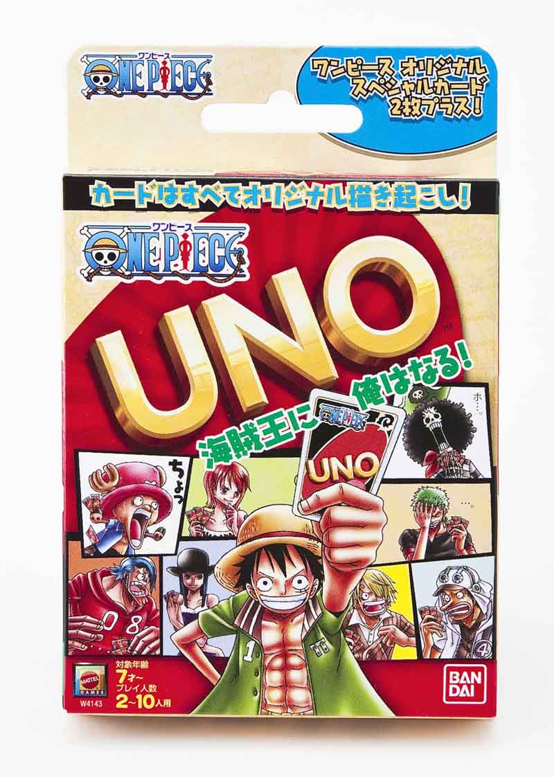 「ウノ ワンピース」パッケージ(c)尾田栄一郎／集英社・フジテレビ・東映アニメーション (c)2011 Mattel, Inc. El Segundo, CA 90245 U.S.A. All Rights Reserved. 発売元：（株）バンダイ　販売元：マテル・インターナショナル（株）