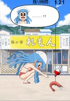 アプリ「イカ娘を釣らなイカ？」のゲーム画面。