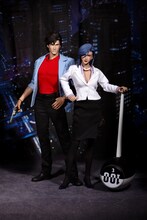 ホットトイズの「コミック・マスターピース」シリーズから発売される「1/6スケールフィギュア 冴羽 獠」「1/6スケールフィギュア 野上 冴子」を並べた様子。(C)北条司/NSP 1985　版権許諾証AA-400