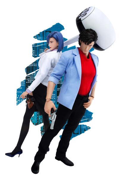 ホットトイズの「コミック・マスターピース」シリーズから発売される「1/6スケールフィギュア 冴羽 獠」「1/6スケールフィギュア 野上 冴子」を並べた様子。(C)北条司/NSP 1985　版権許諾証AA-400