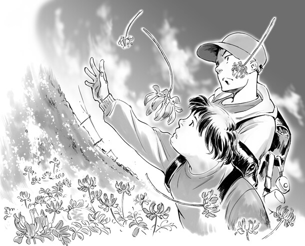 白井弓子「レンゲ 飛行物体」のカット。