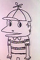 コンドウの描いた「怪物くん」。頭のプロペラだけでなく、感情が全くつかめない表情も恐ろしい。