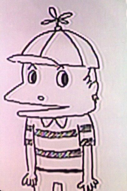 コンドウの描いた「怪物くん」。頭のプロペラだけでなく、感情が全くつかめない表情も恐ろしい。