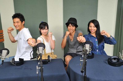 オーディオコメンタリー収録での様子。左から鈴之助（ヒラマサ役）、武田梨奈（エツ役）、牧田哲也（イサキ役）、水崎綾女（メバル役）。