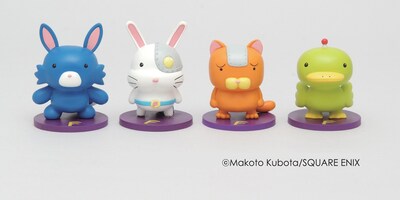 「天体戦士サンレッド」14巻特装版に付属するアニマルソルジャーマスコット。左からヘルウルフ、ウサコッツ、デビルねこ、Pちゃん・改。