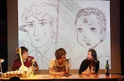 右が浅野、左が西原の描いた「ガラスの仮面」紫のバラの人。速水真澄をまったく知らない浅野が描いたのは、額にバラの刺青がある謎のキャラクターだった。