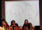 花沢の描いた島田紳助と加護ちゃん。紳助について八巻氏は「悪そうなところがよく似ている」と絶賛。