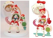 「ハローキティといっしょ！猫村いろは PVC 完成品フィギュア（仮）」と、その原画。(C)1976, 2011 SANRIO CO.,LTD. (W) 2009, 2011 SANRIOWAVE CO.,LTD. (L)