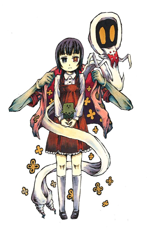 「完全版 少女奇談まこら」カット。人間と妖怪皇のハーフであるまこらは、行方不明の両親を捜す旅に出る。