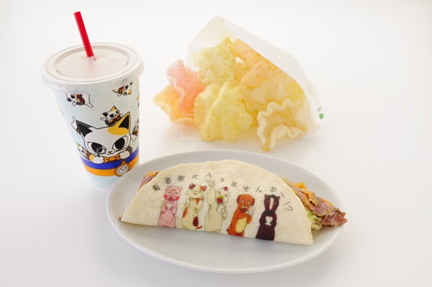 新入生勧誘時の着ぐるみをきた5人をモチーフにした、トルティーヤ「部員募集中!!」。