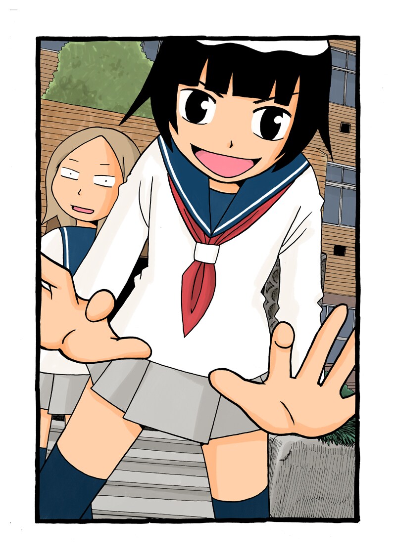 みずしな孝之の新連載「ピンクそらりんご」の扉イラスト。