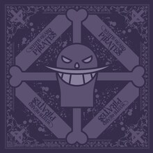 「海賊旗ミニバンダナ～赤髪海賊団+白ひげ海賊団Ver.～OP展2012」のうち1枚。描価格は1000円。(C)尾田栄一郎 / 集英社