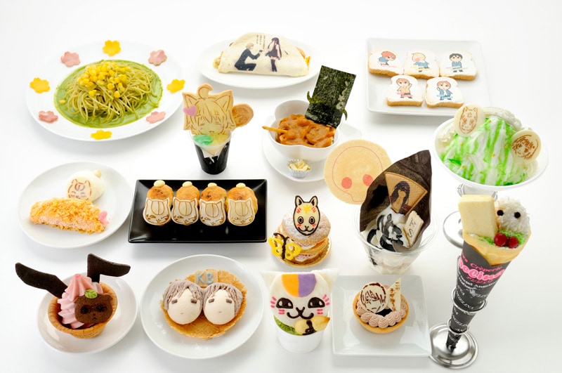 「アニプレックス 春の乙女祭り in ナムコ・ナンジャタウン」で販売される全15種類のフード＆デザート。(C)緑川ゆき・白泉社/「夏目友人帳」製作委員会 (C)緑川ゆき・白泉社/「蛍火の杜へ」製作委員会 (C)堀田きいち/スクウェアエニックス・「君と僕。」製作委員会 (C)藤原ここあ/スクウェアエニックス・「妖狐×僕SS」製作委員会・MBS