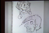 安彦良和作「カイジとハイジ」。「カイジ」は「ステッチ」入りの鼻、汗、前髪と、福本絵の特徴を見事に捉えている。