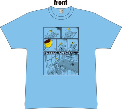 「毎度！浦安鉄筋家族」Tシャツのブルー。