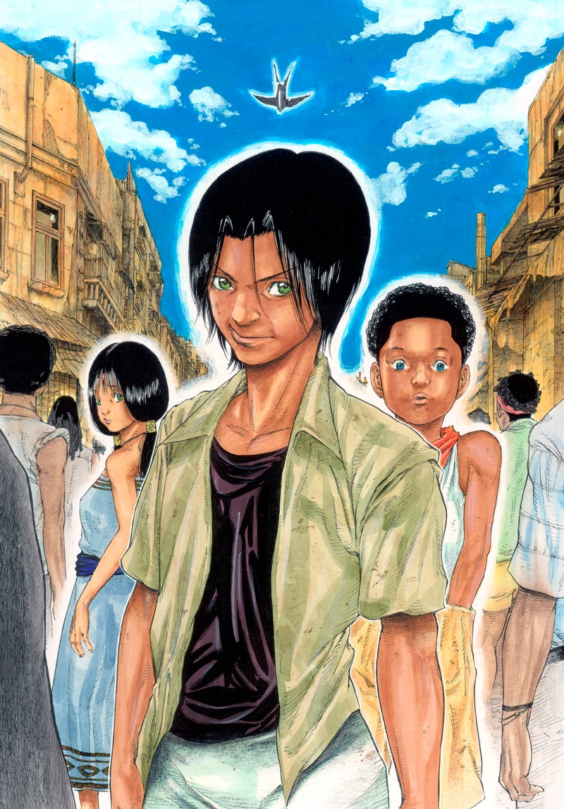 森田まさのり原作、里中孝六作画「向こう岸のツバメ」カット。