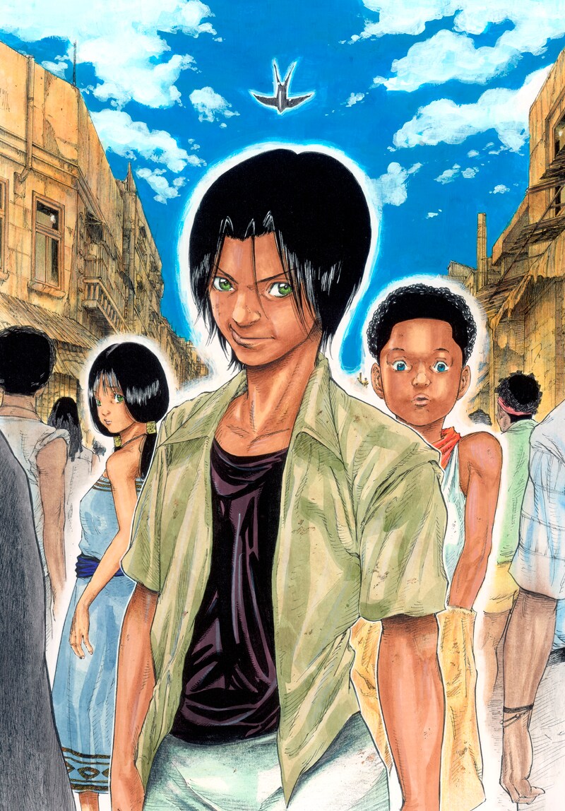 森田まさのり原作、里中孝六作画「向こう岸のツバメ」カット。