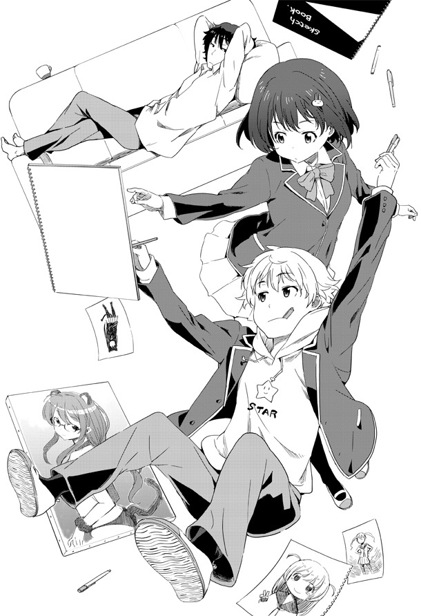 月刊電撃マオウ6月号に収録されている、いみぎむる「この美術部には問題がある！」の扉イラスト。