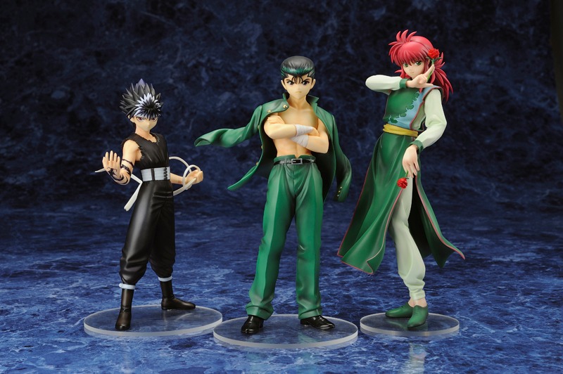 幽助フィギュアと蔵馬フィギュア、飛影フィギュア。※画像は試作品で、実際の商品とは多少異なる場合があります。原作/冨樫義博「幽☆遊☆白書」（集英社「ジャンプコミックス」刊）(C)Yoshihiro Togashi 1990年-1994年 (C)ぴえろ／集英社