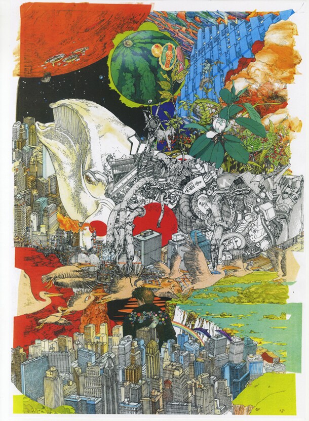 「大友克洋GENGA展」用に制作されたコラージュ作品。(C)MASHROOM 2012(C)Kosuke Kawamura 2012