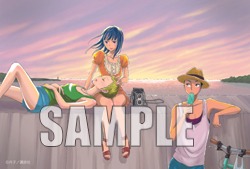COMIC ZINで配布されるイラストカードの片面。もう片面にはモノクロイラストがプリントされている。