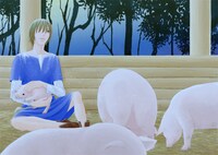 「豚飼い王子と100回のキス」前編の見開き扉ページ。