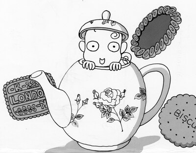 Silky（白泉社）で玖保が連載中の「てきとーロンドナー」カット。同作は玖保のロンドン生活を綴るエッセイだ。