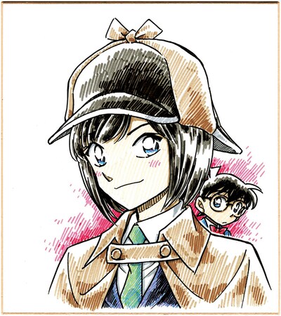 青山剛昌が執筆した前田敦子探偵。後ろにはひっそりとコナンの姿も。(C)青山剛昌／小学館