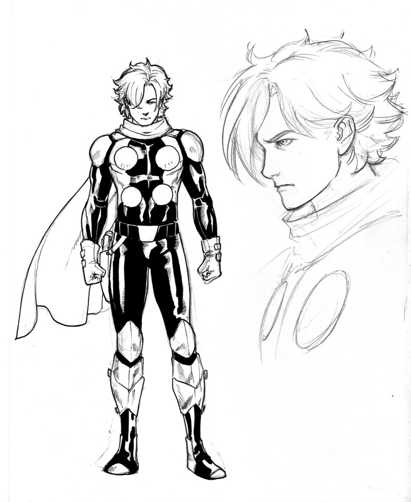 島村ジョーのラフスケッチ画。（キャラクターデザイン、コスチュームデザインなどは変更される可能性があります）